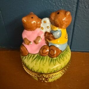 Limoges Bear Couple Trinket Box